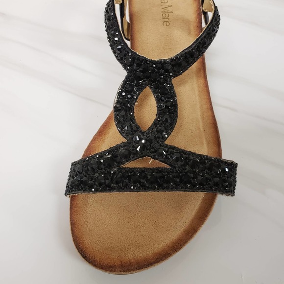 Black Rhinestone Comfort Sandal Cushioned Wedge Size 7.5 - Picture 7 of 7
